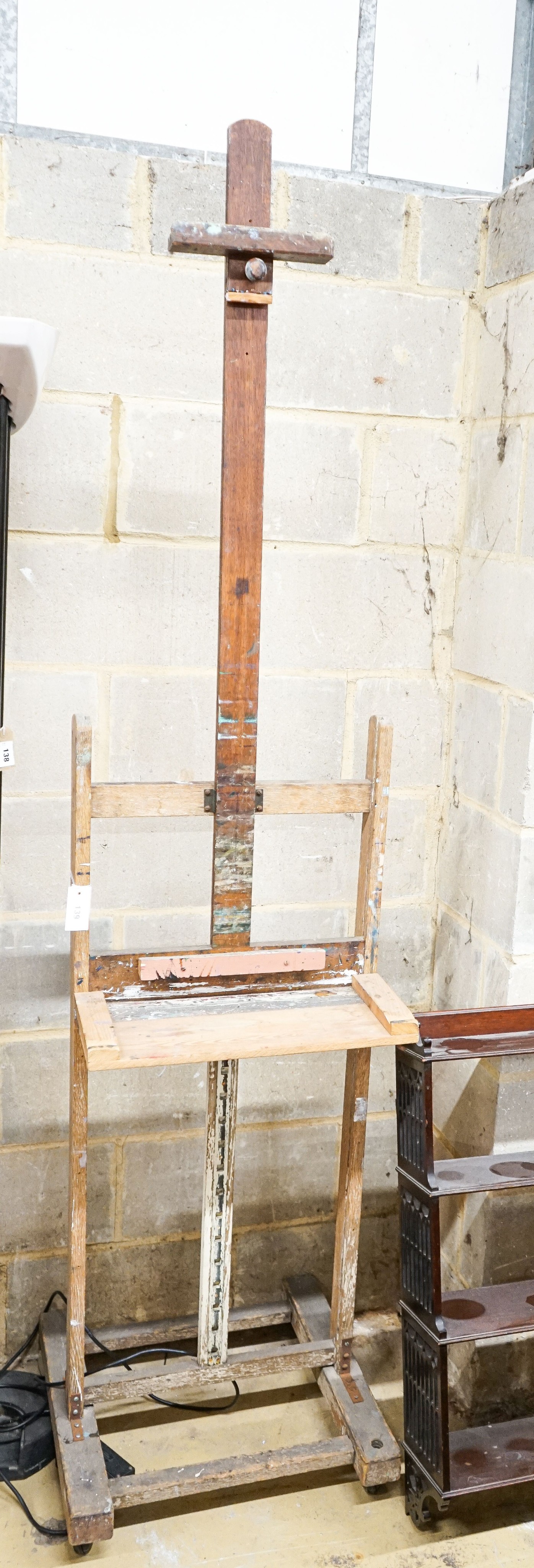 An oak and beech artist's studio easel, width 51cm